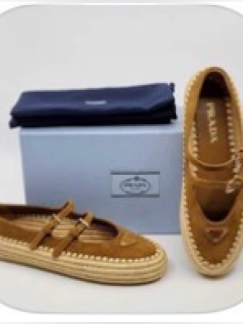 Prada Cannella Camoscio Leather Shoes in Light Blue Box - Picture 15 of 15